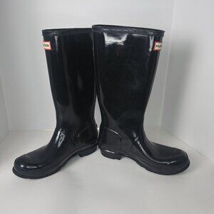 Hunter Original Tall Gloss Rain Boots  Black Size 37/5 VGUC